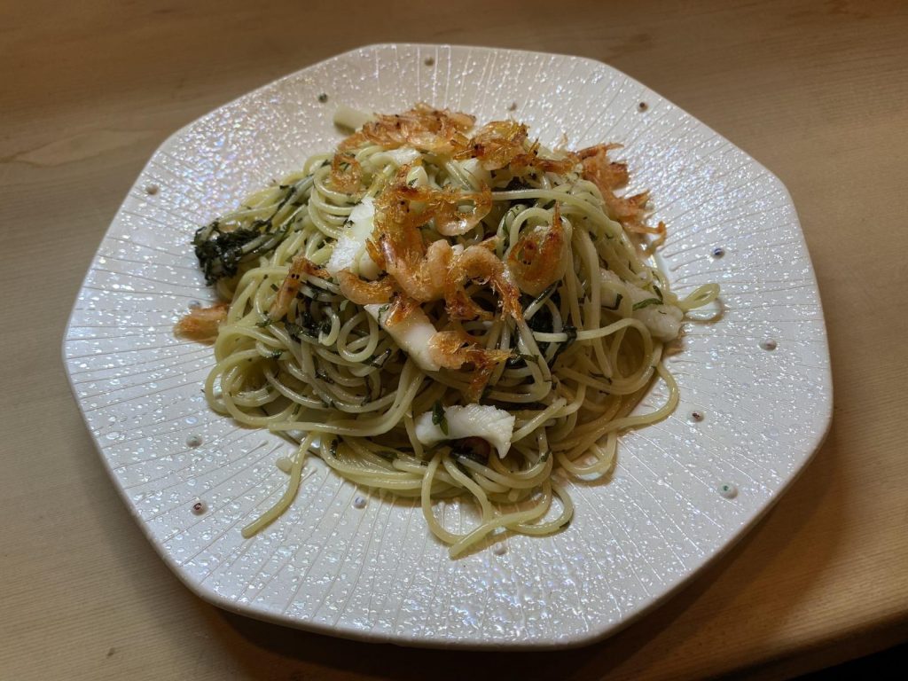 桜えびとアオリイカと大葉のしずまえパスタ ~しずまえレシピ~